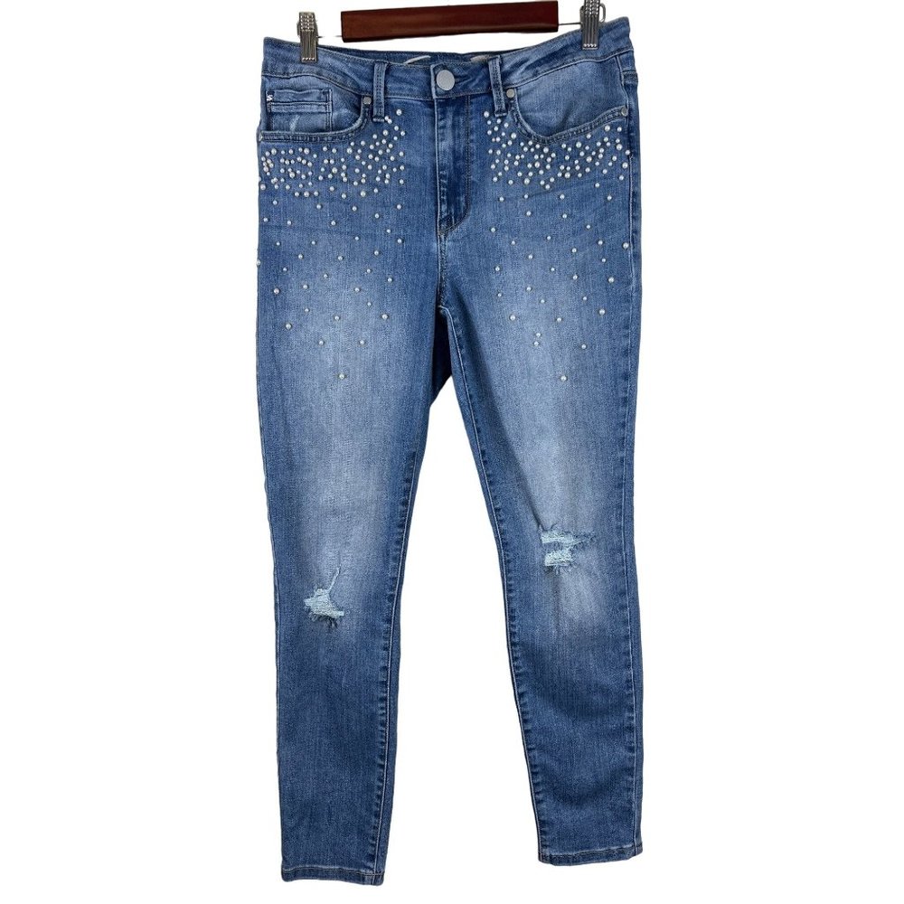 Seven7 Seven Jeans Mid Rise Skinny Pearl Embellishment Jeans Women's Size 10
